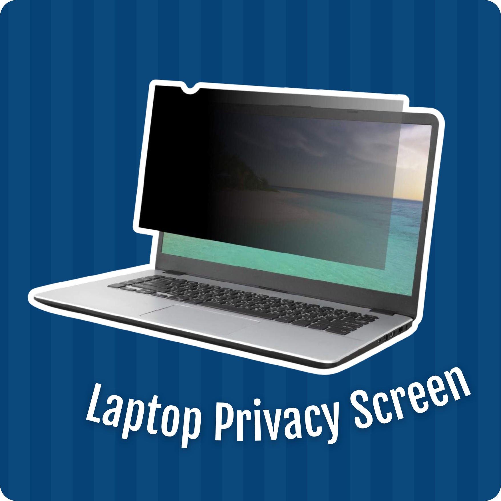image of a laptop with a privacy screen over a blue lined background